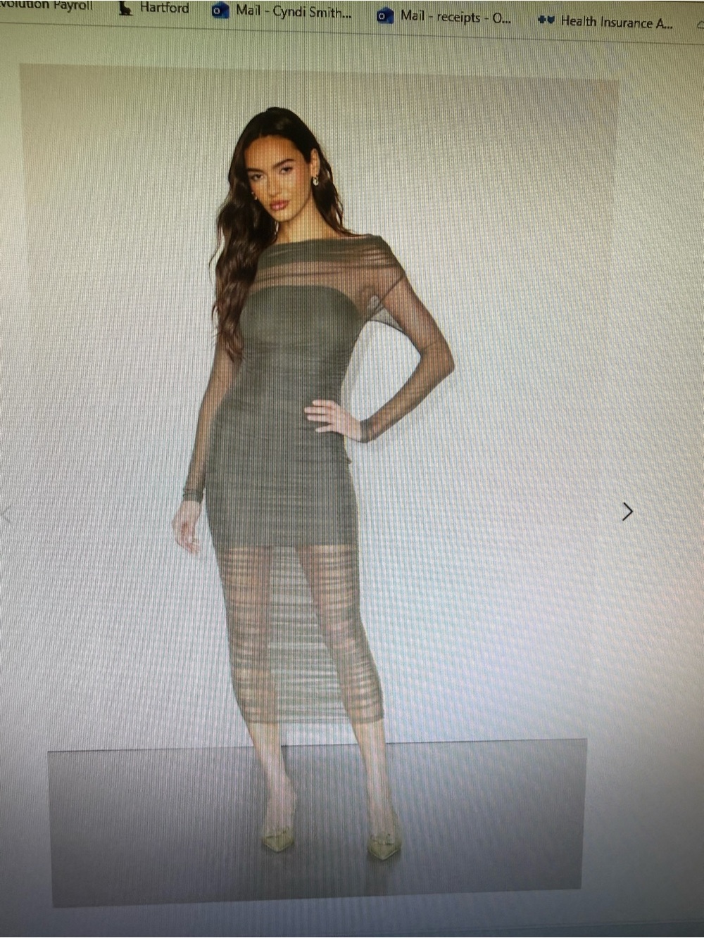 Lulu's Olive Sheer Stripe High-Low Midi Dress